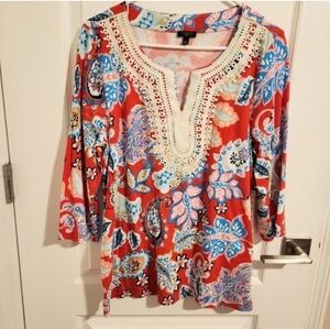Talbots Red and Blue Floral Tunic